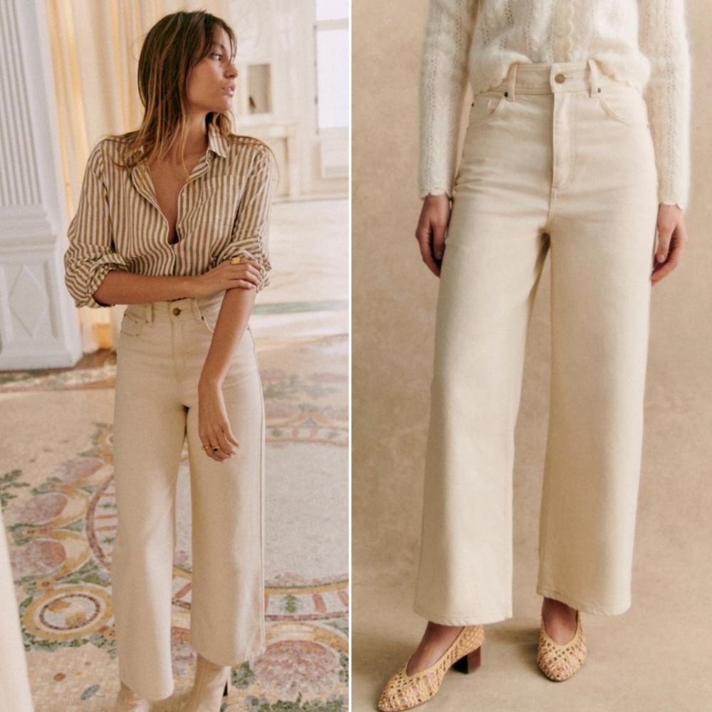 🆕️ Sezane Le Crop Plus Size Wide Leg Jeans in Ecru